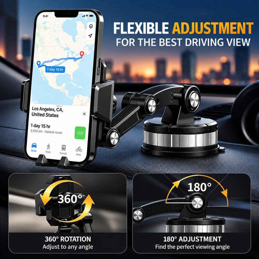 Car Phone Holder with Suction Cup & 360° Rotation