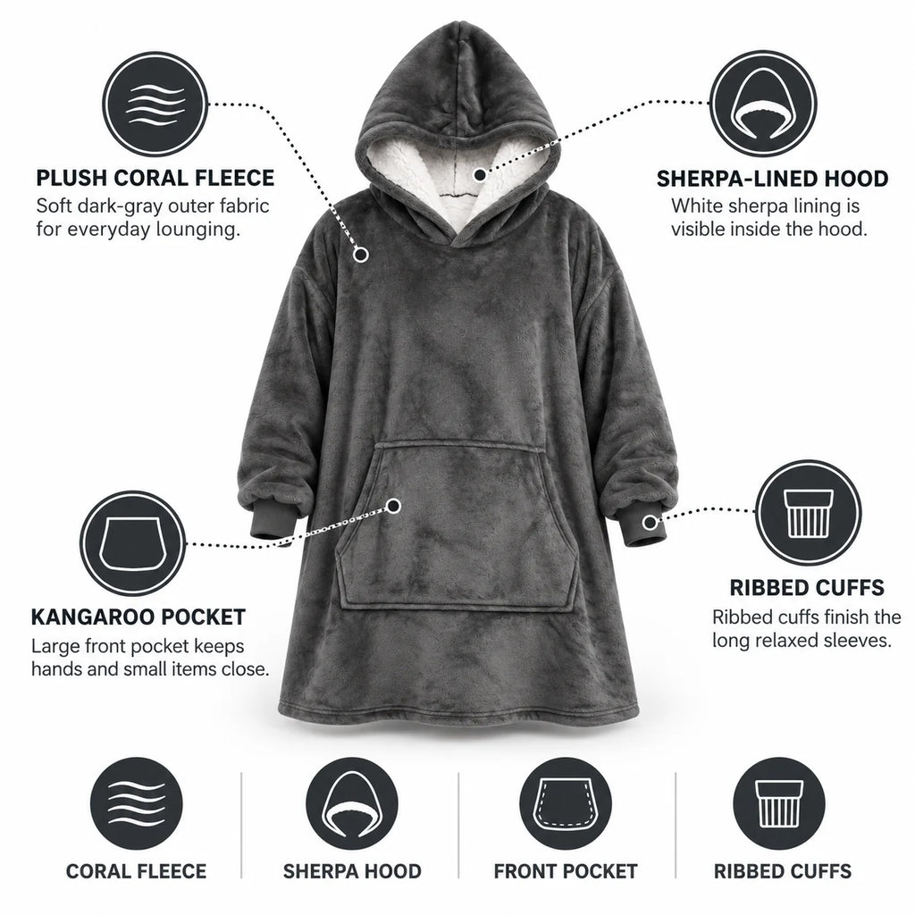 Ultra-Soft Oversized Sherpa Hoodie Blanket (with Pocket)