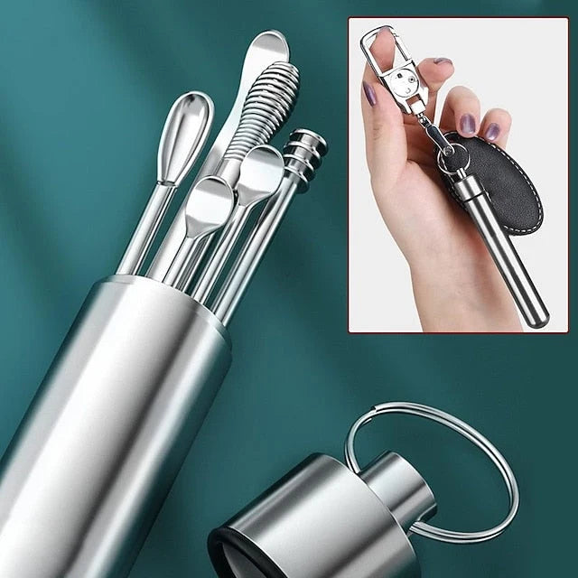 Ear Cleaner Set 6-piece with Keychain Case