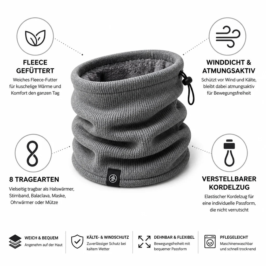 Neck Gaiter Fleece Lined & Windproof (Adjustable Drawstring)