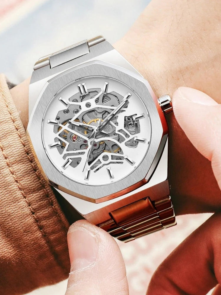 Men's Automatic Wristwatch Skeleton Dial Stainless Steel Bracelet