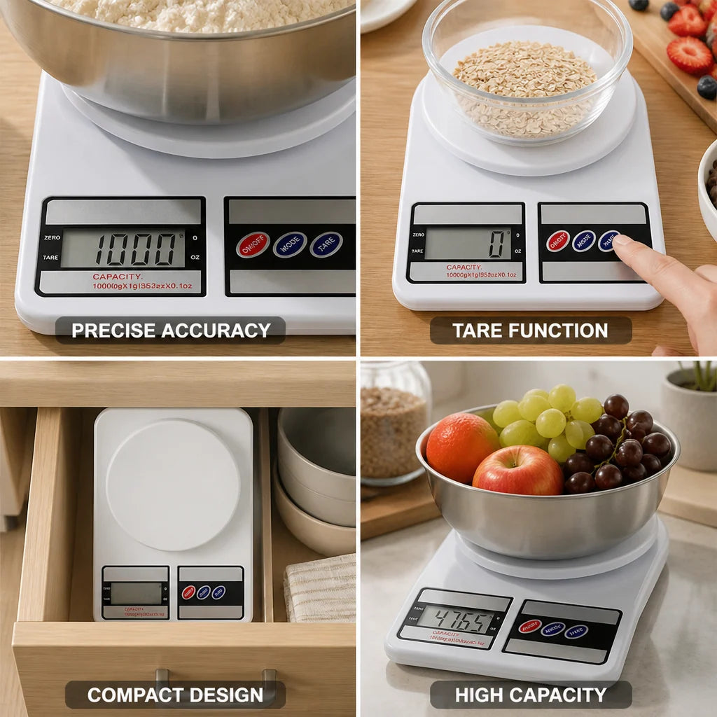 Digital Kitchen Scale 1g Accuracy & Stainless Steel