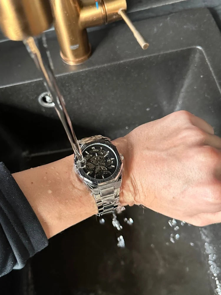Men's Automatic Wristwatch Skeleton Dial Stainless Steel Bracelet