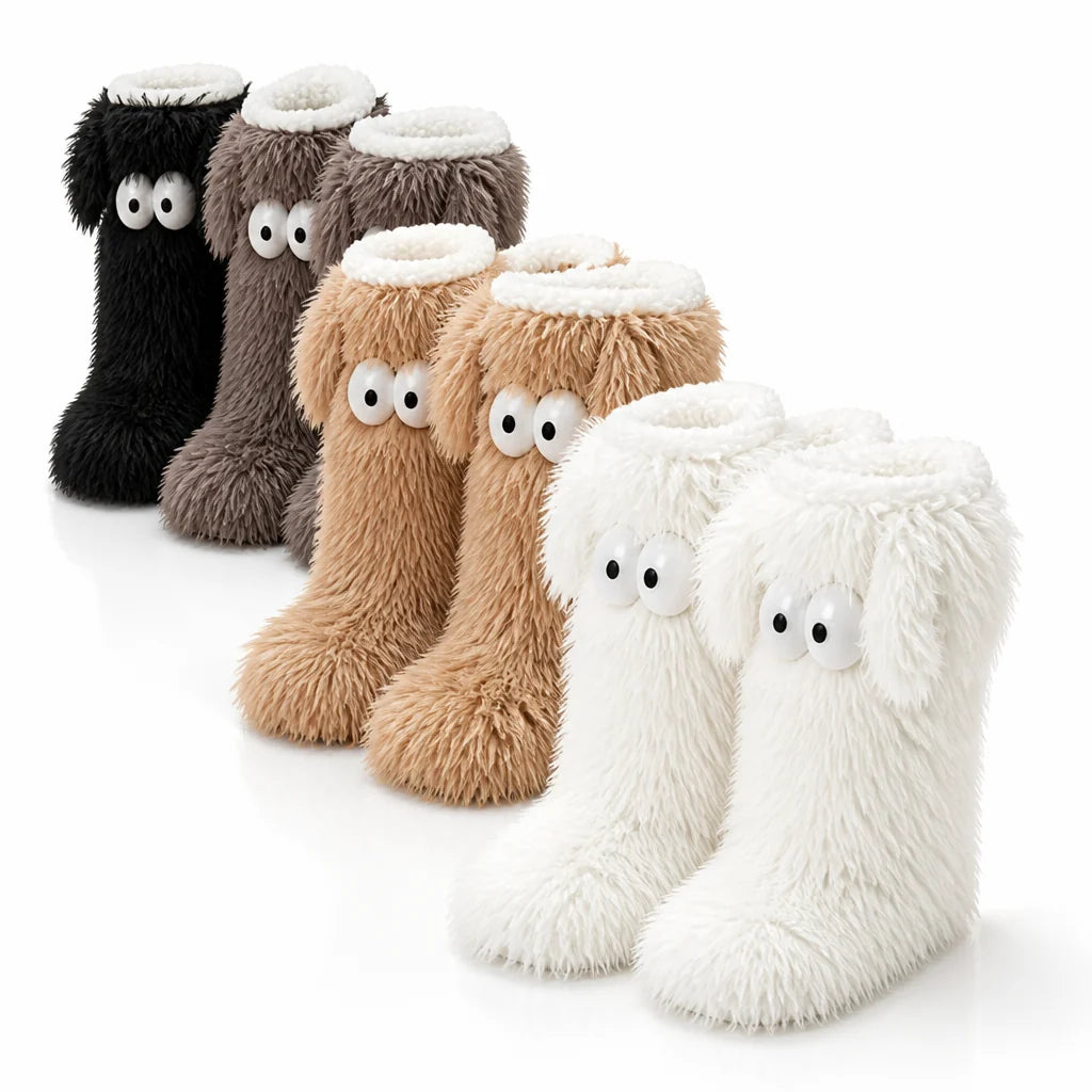 Plush, fleece-lined, non-slip house socks