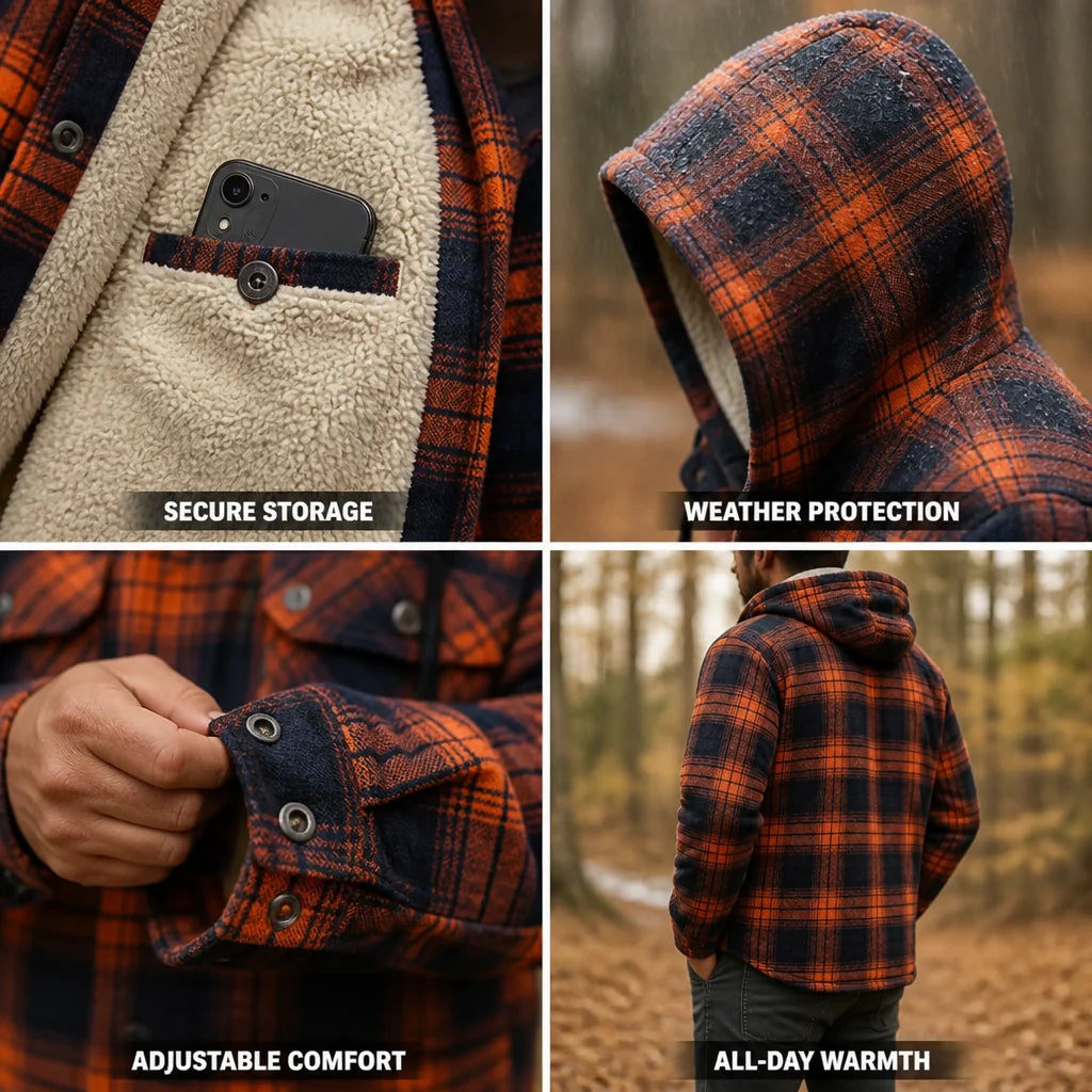 Thermally Lined Hooded Flannel Overshirt