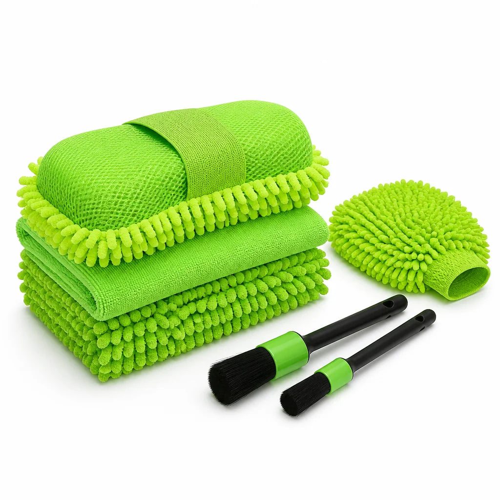 Scratch-Free Microfiber Car Wash Set (Sponge, Towels & Gloves)