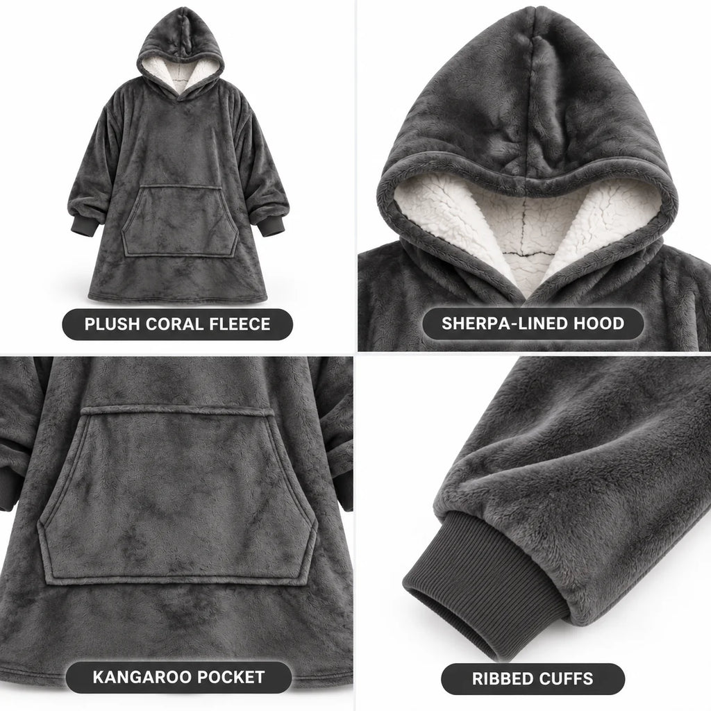 Ultra-Soft Oversized Sherpa Hoodie Blanket (with Pocket)