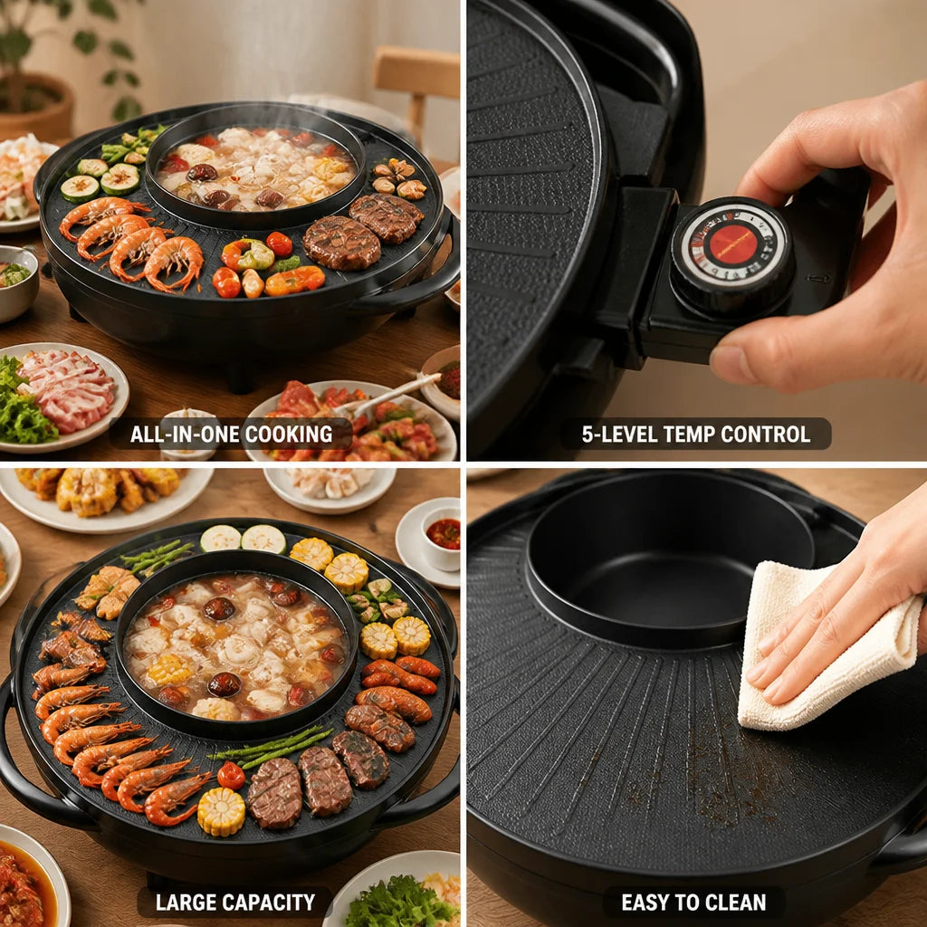 All-in-One Electric Hot Pot & Teppanyaki Grill Plate (5–6L)