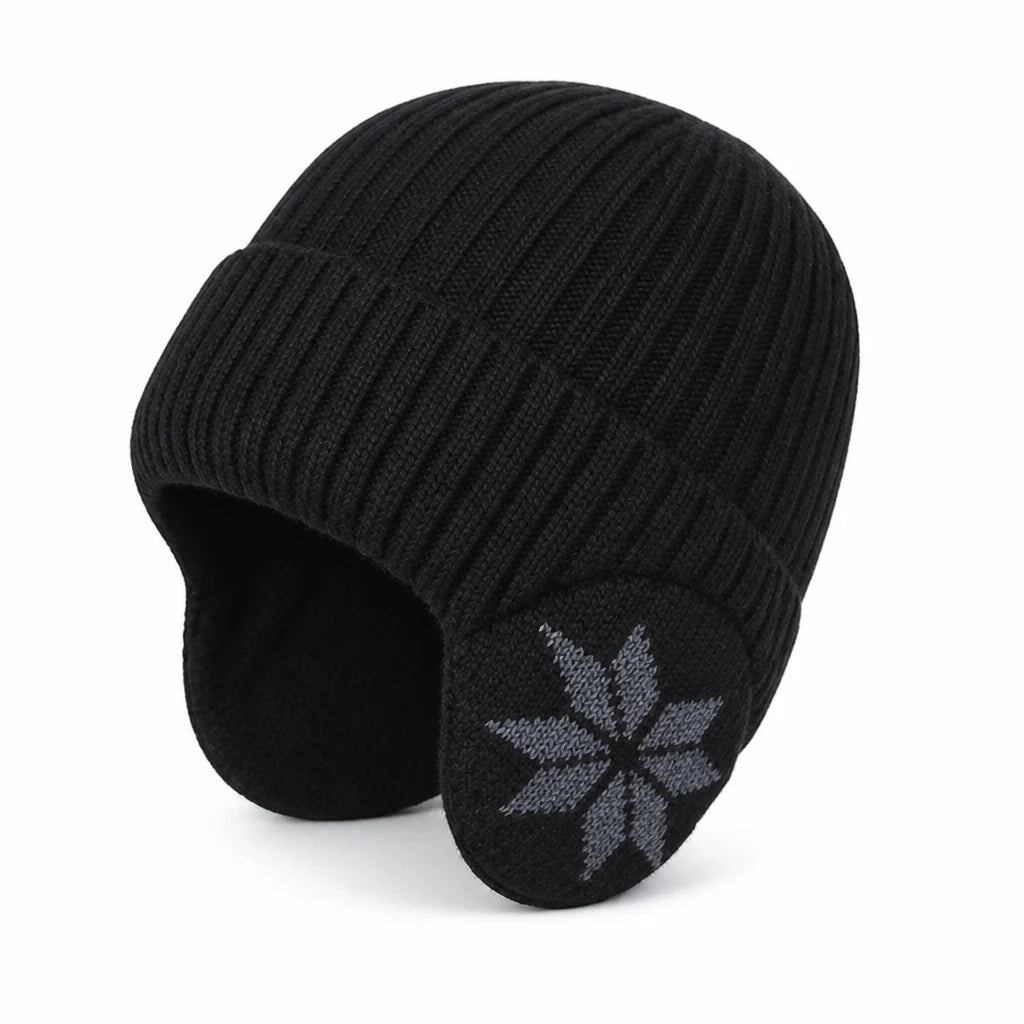 Fleece Lined Beanie Ribbed Knit & Ear Flap (One Size Fits Most)
