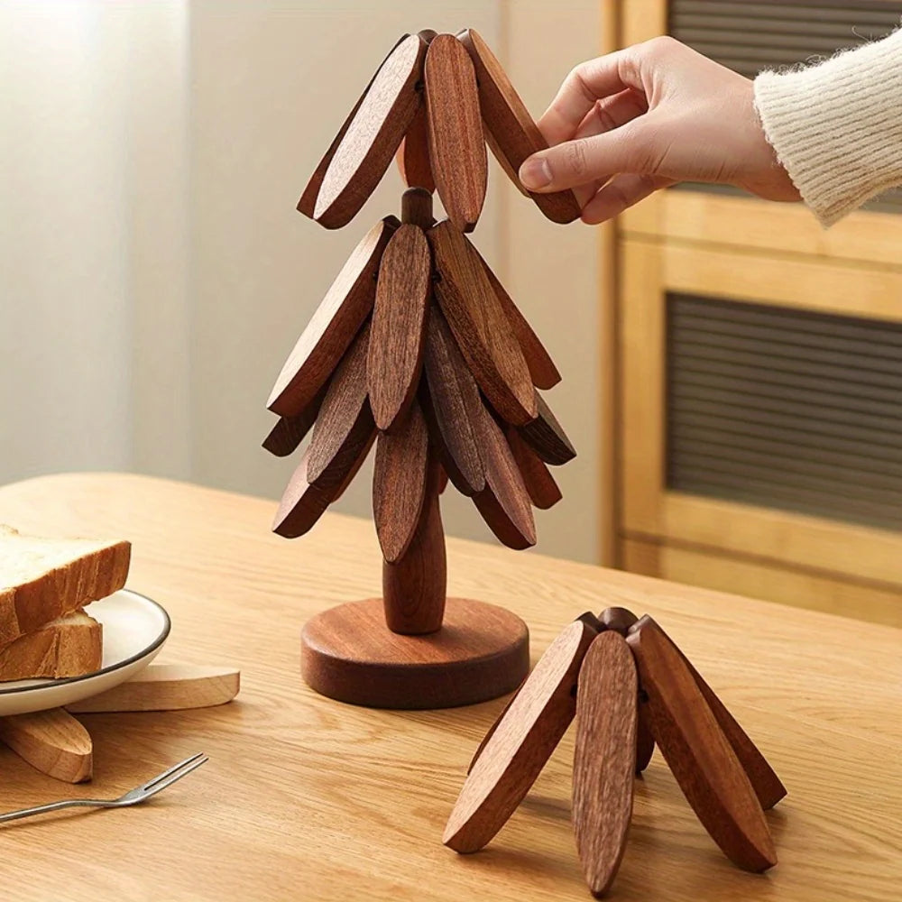 Bamboo Coasters Foldable Trivet With Stand (4-Piece Set)