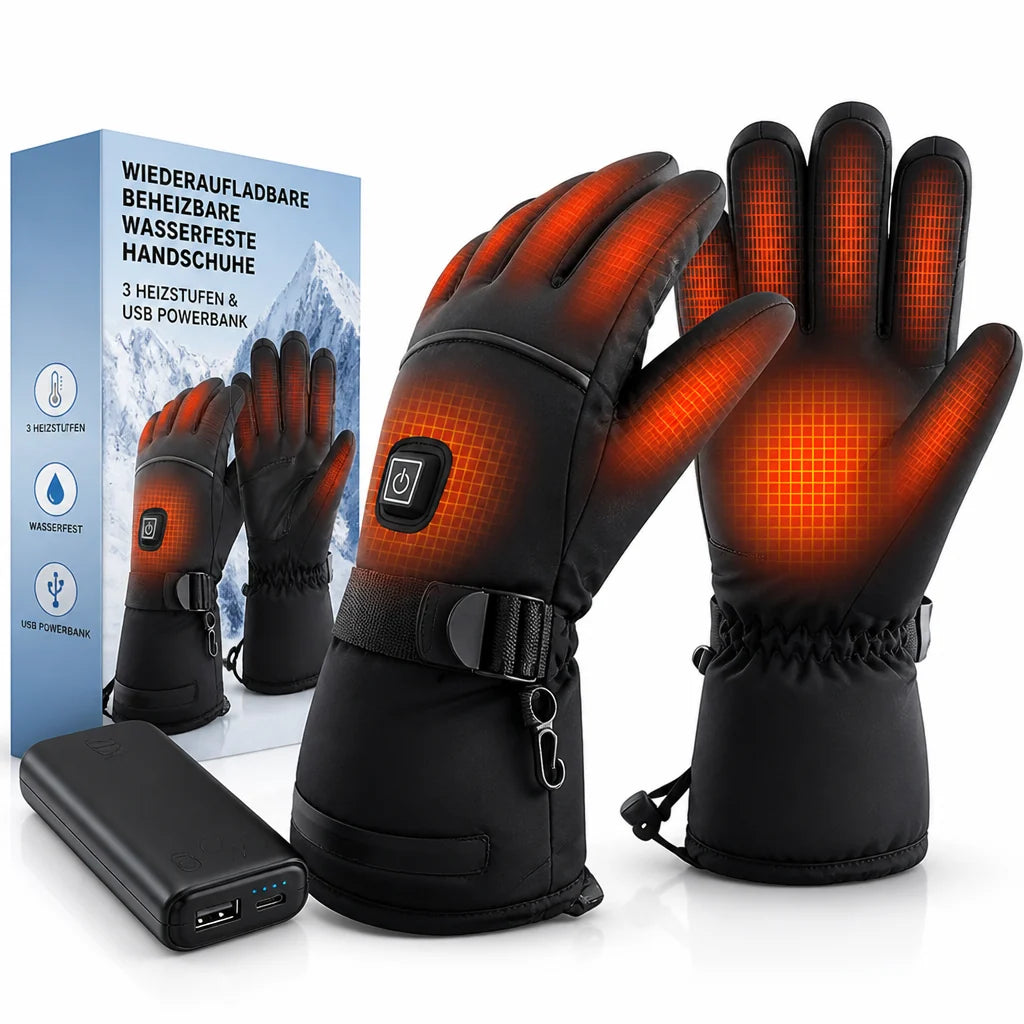Rechargeable Heated Waterproof Gloves (3 Heat Settings & USB Power Bank)