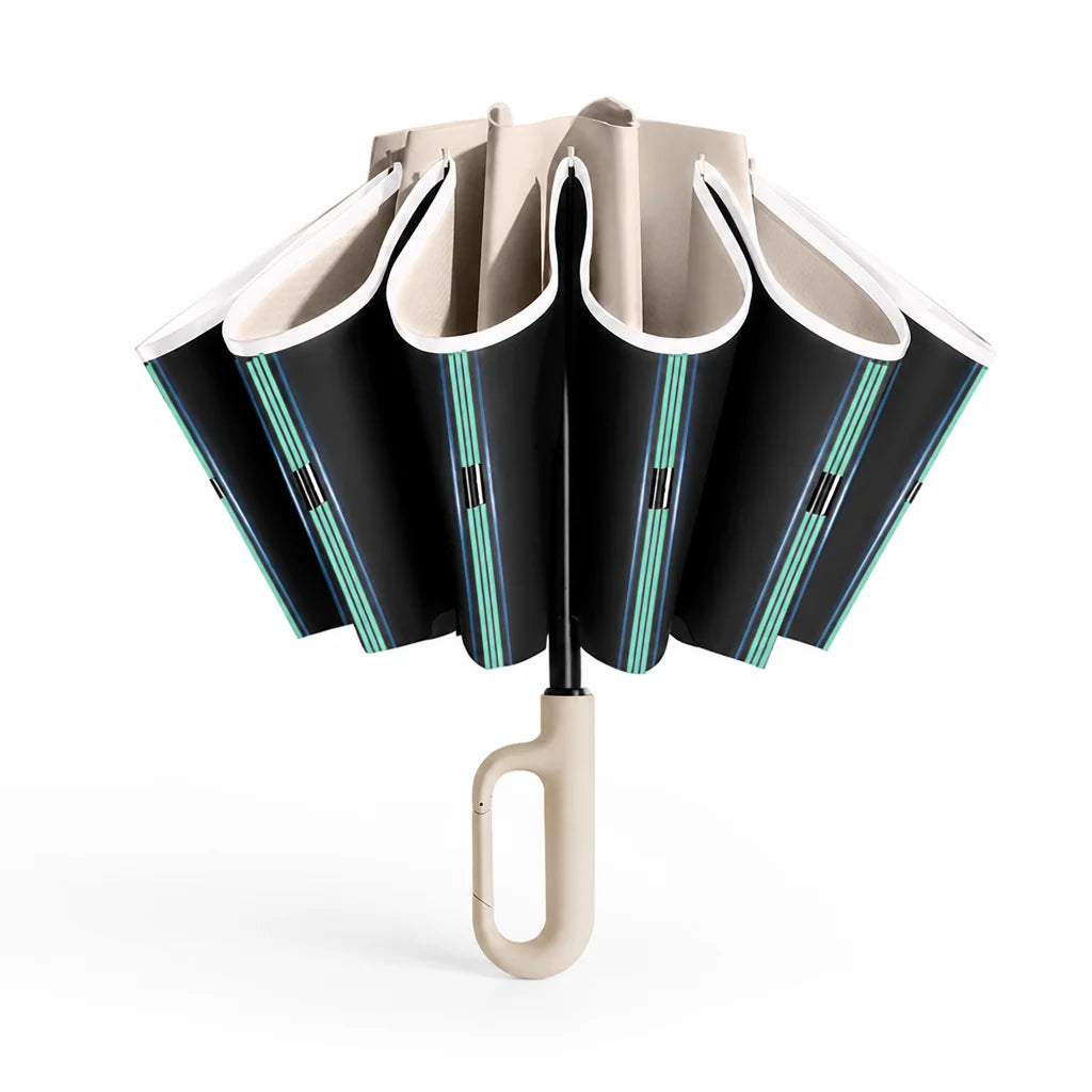 Automatic reversible windproof and reflective umbrella