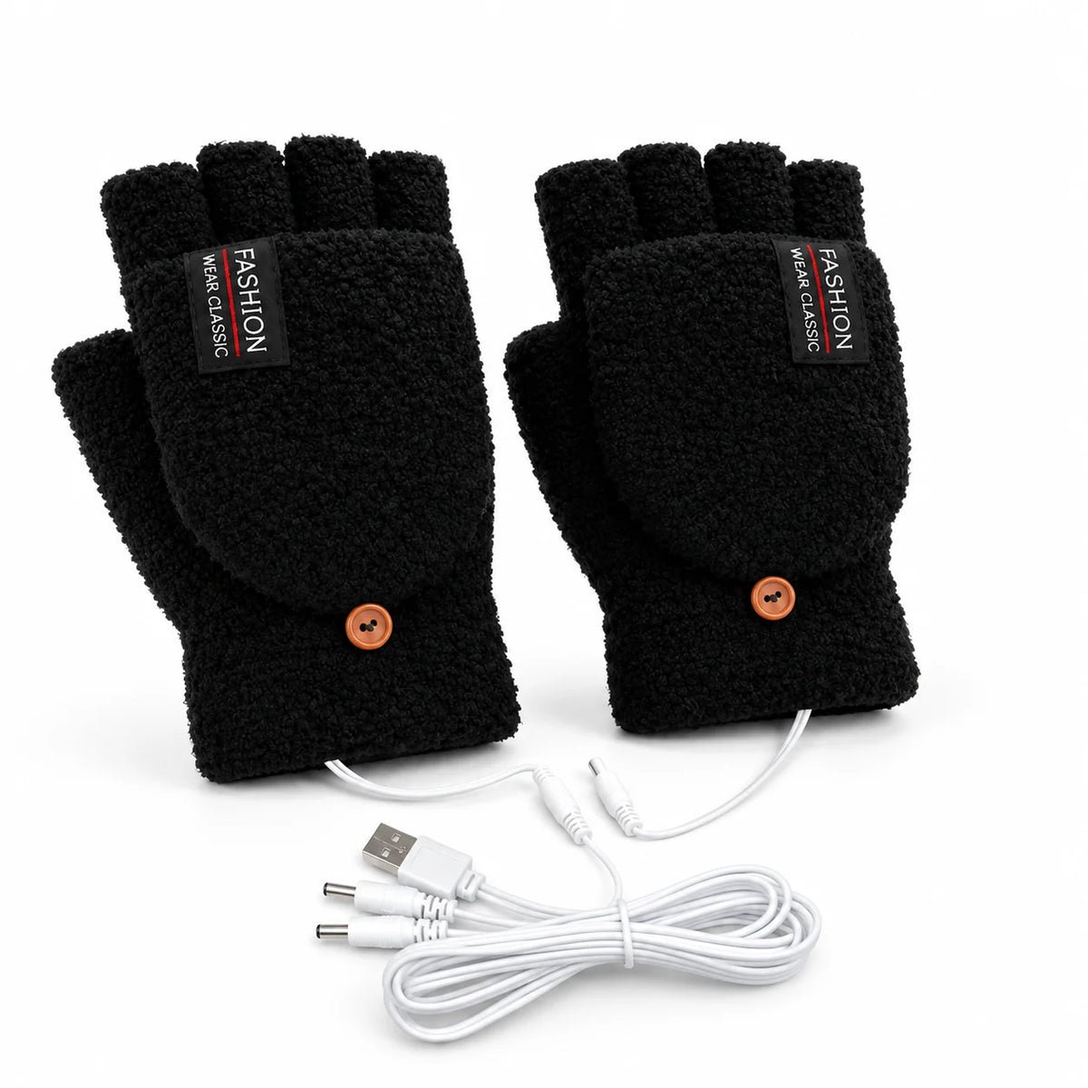 USB-powered adjustable heated fingerless folding gloves