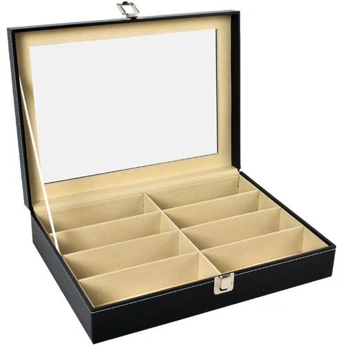 Glasses Organizer 8 Compartments with Glass Lid – Black