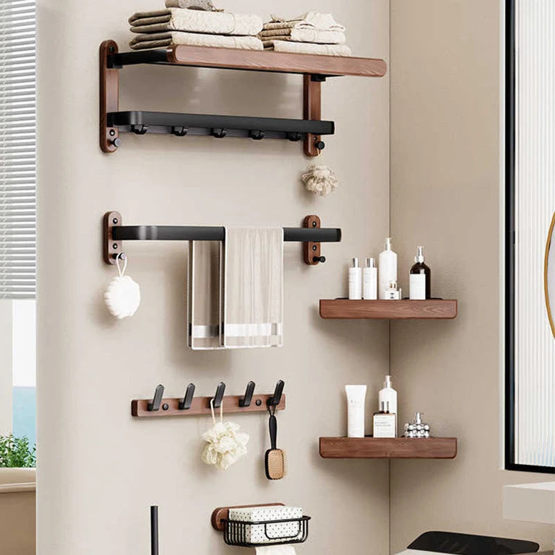Bathroom Towel Holder Wooden No Drill Adhesive Mount
