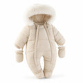 Padded Baby Romper with Faux Fur Hood (Built-in Hand Warmers)