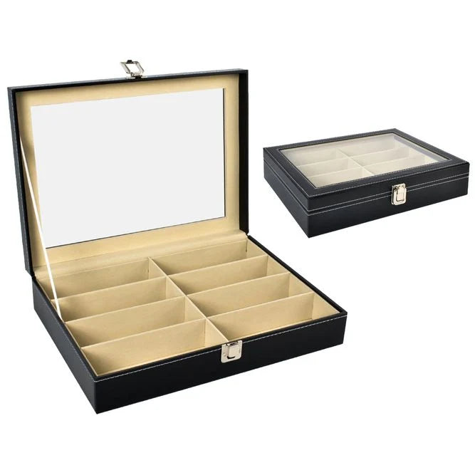 Glasses Organizer 8 Compartments with Glass Lid – Black