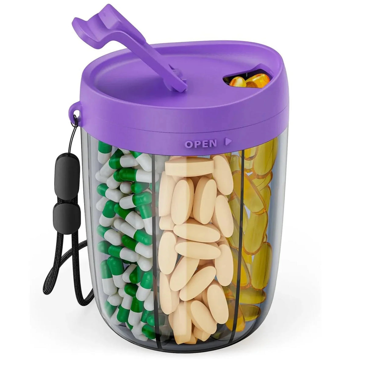 Tablet box with 6 compartments and transparent lid