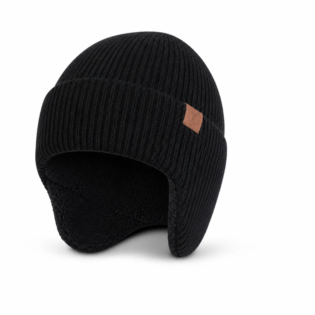 Knitted winter hat with fleece lining and ear flaps