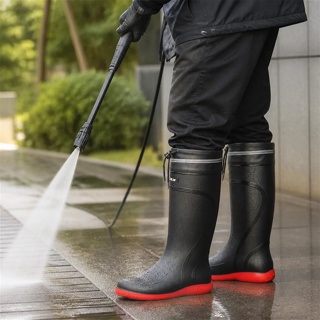Waterproof, fleece-lined, non-slip knee-high rain boots