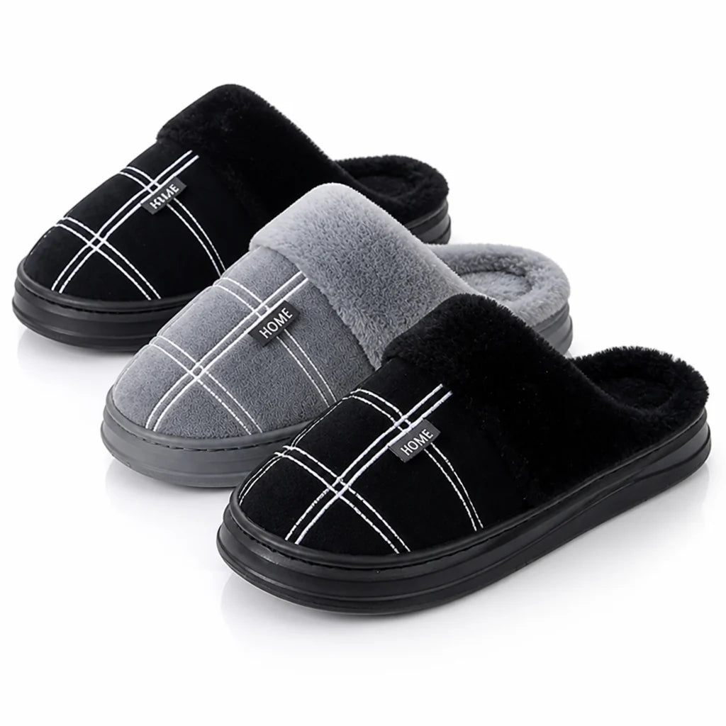 Extra-Large Plush House Slippers with Cotton Lining and Non-Slip Sole (Men)