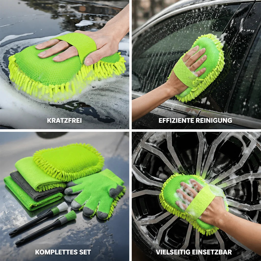Scratch-Free Microfiber Car Wash Set (Sponge, Towels & Gloves)