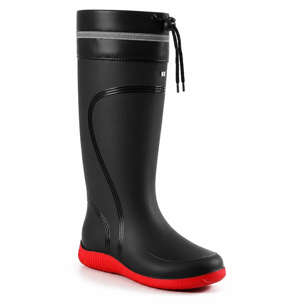Waterproof, fleece-lined, non-slip knee-high rain boots