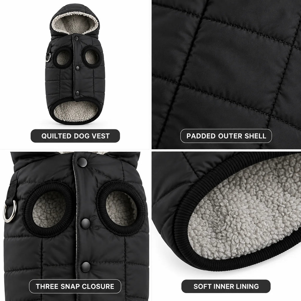 Windproof, fleece-lined dog winter vest with integrated D-ring