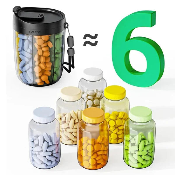 Tablet box with 6 compartments and transparent lid
