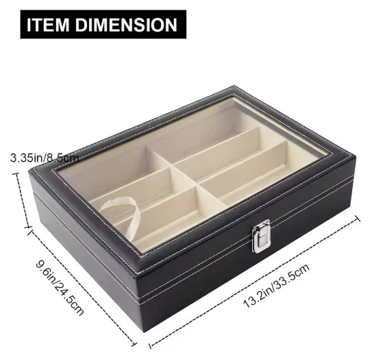 Glasses Organizer 8 Compartments with Glass Lid – Black