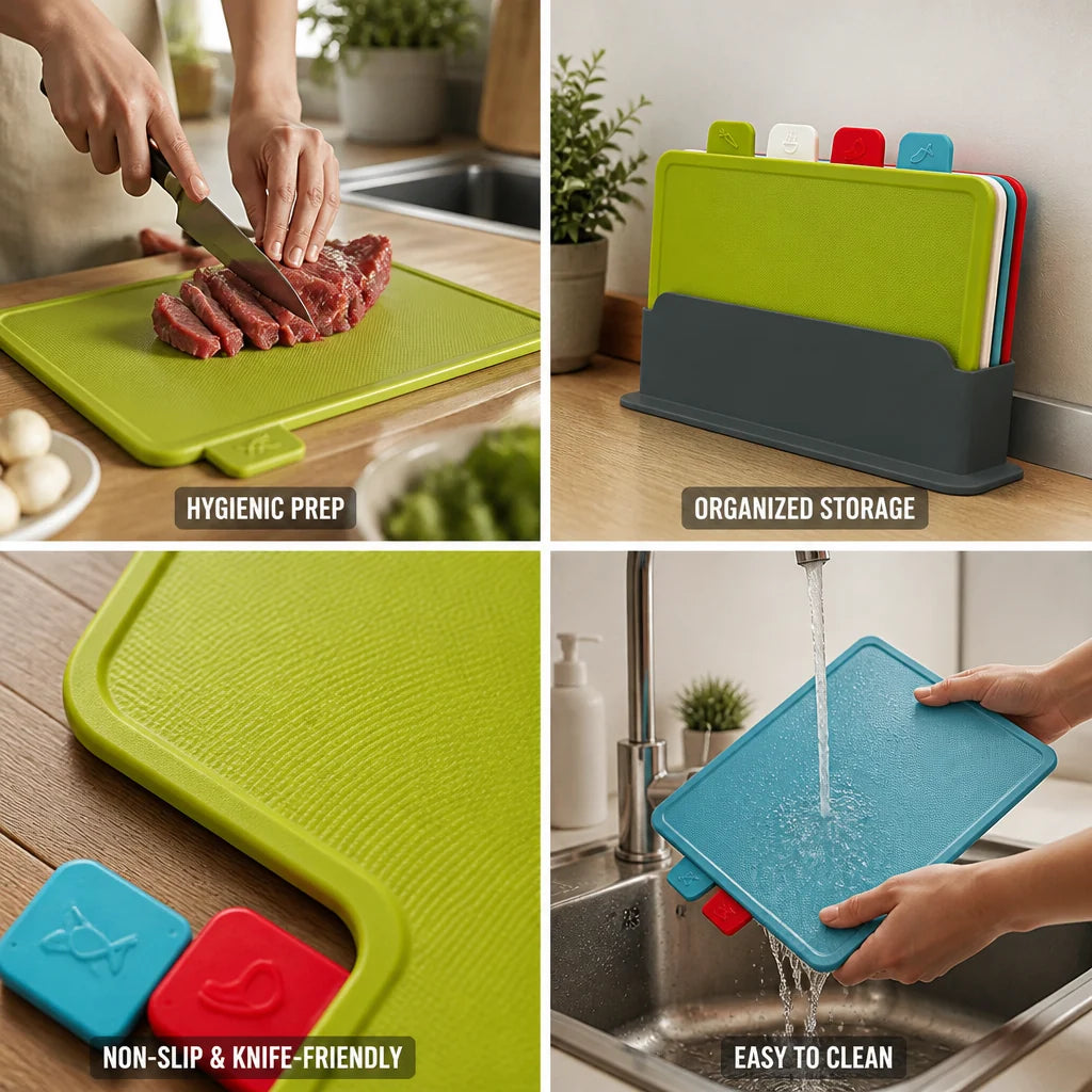 Color-coded and Non-slip Cutting Board Set (4-piece)