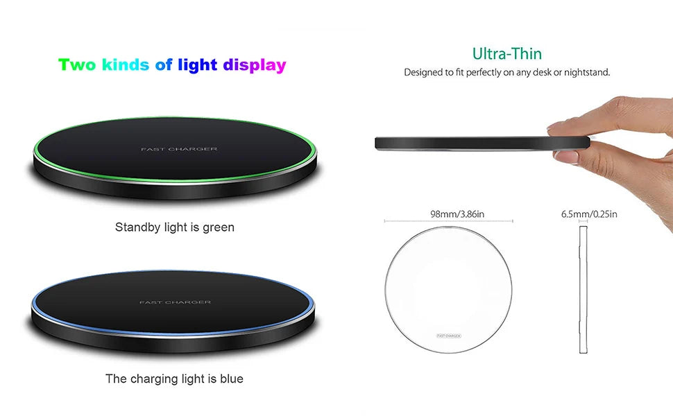 Wireless Charging Pad, Qi Phone Charger, 15W