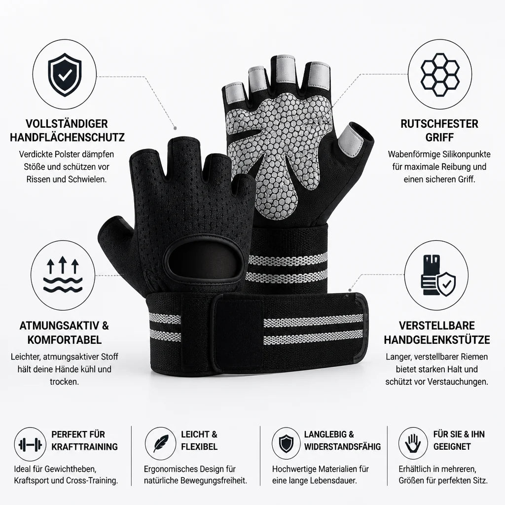 Padded Palm and Non-Slip Training Gloves (Adjustable Wrist Support)