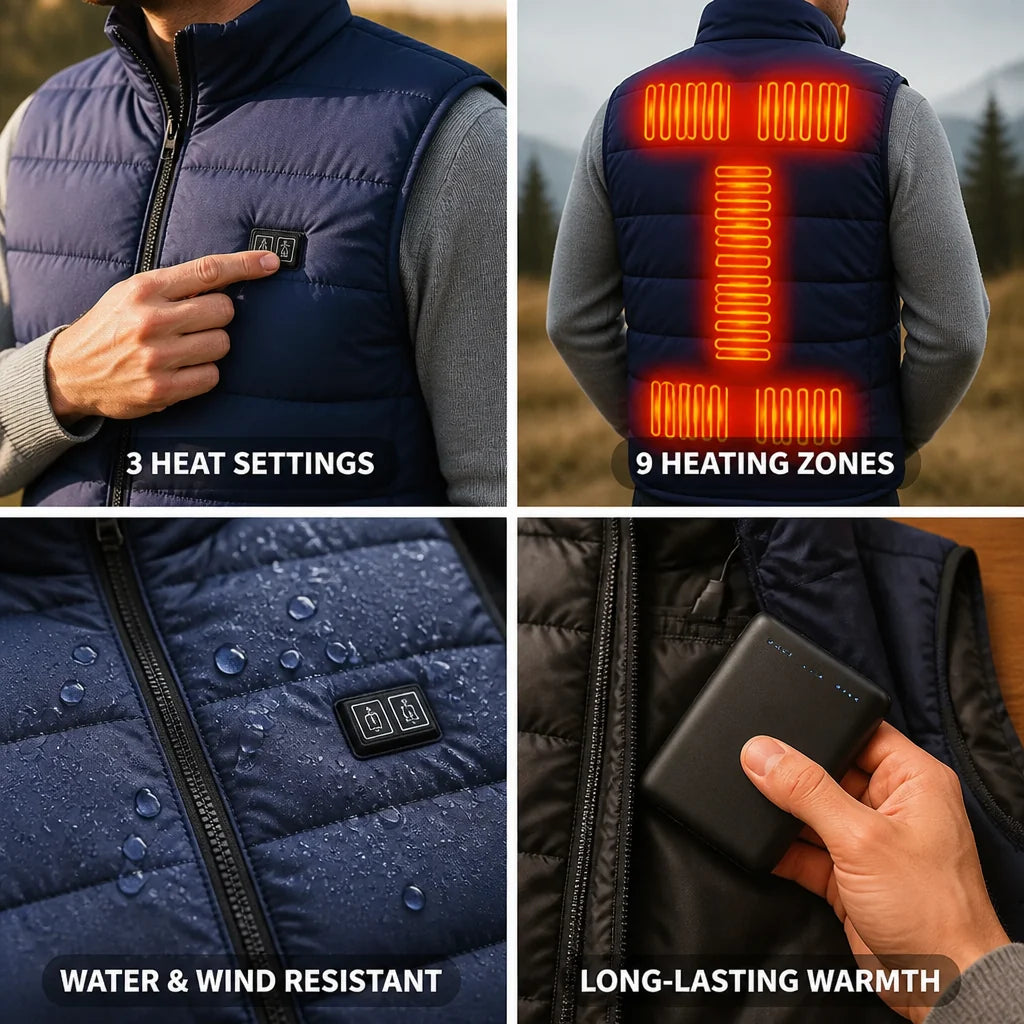 Vest with 9-Zone Heating and Rechargeable 10,000 mAh Battery