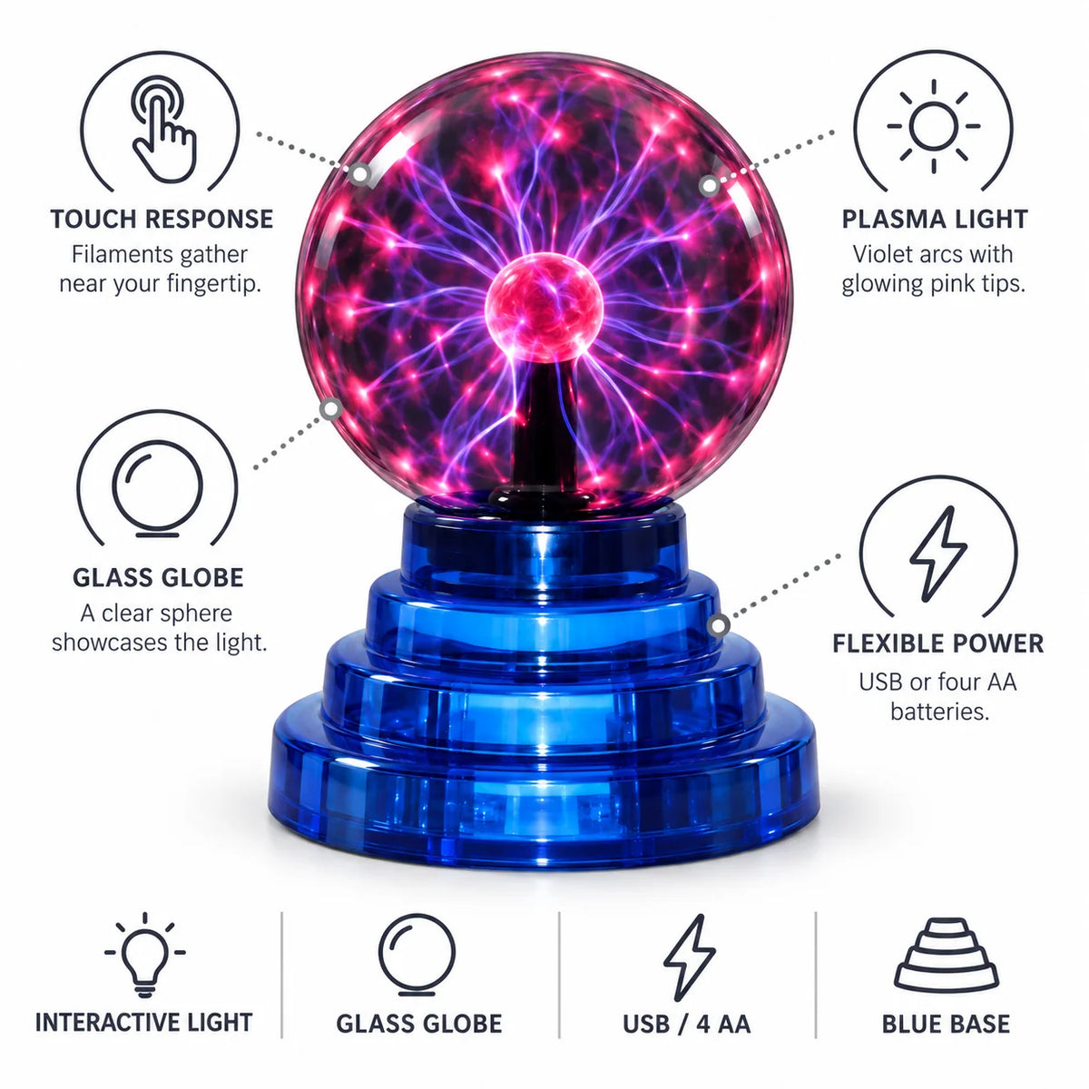 Plasma Ball Touch Sensitive & Sound Reactive (USB Battery Operated)