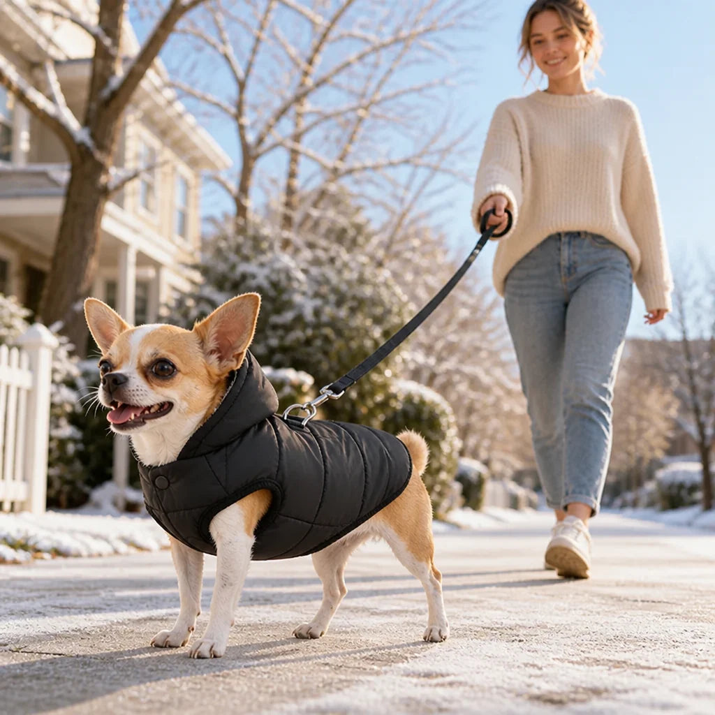 Windproof, fleece-lined dog winter vest with integrated D-ring