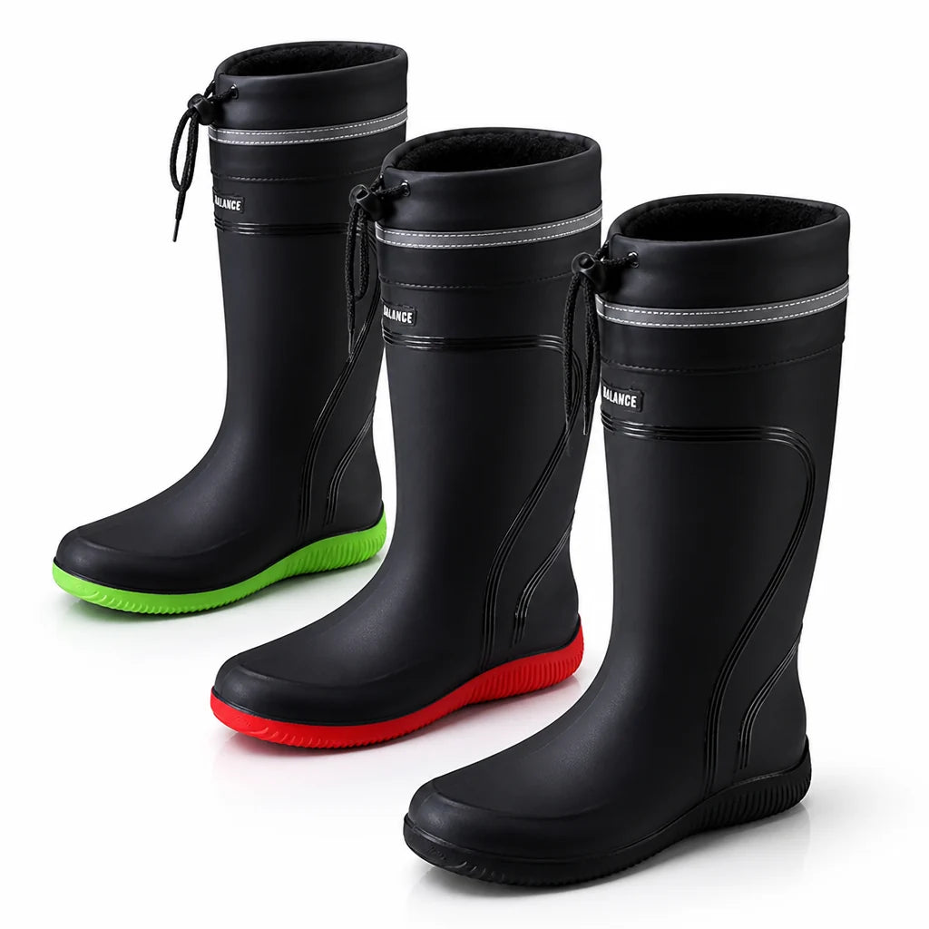 Waterproof, fleece-lined, non-slip knee-high rain boots