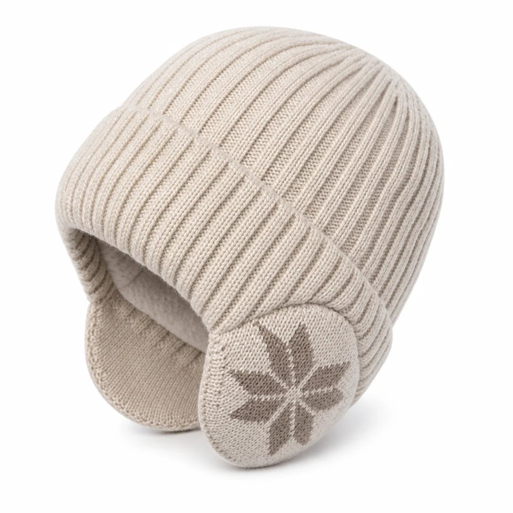 Fleece Lined Beanie Ribbed Knit & Ear Flap (One Size Fits Most)
