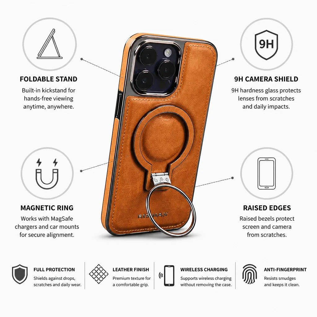 Leather Folding Stand Phone Case (9H Camera Protection)