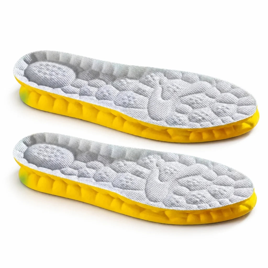 Shock-absorbing, perforated insoles with arch support