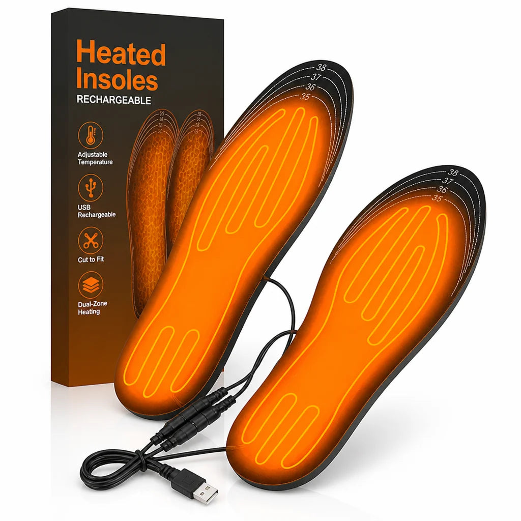 USB rechargeable heated insoles with dual-zone heating (cuttable)