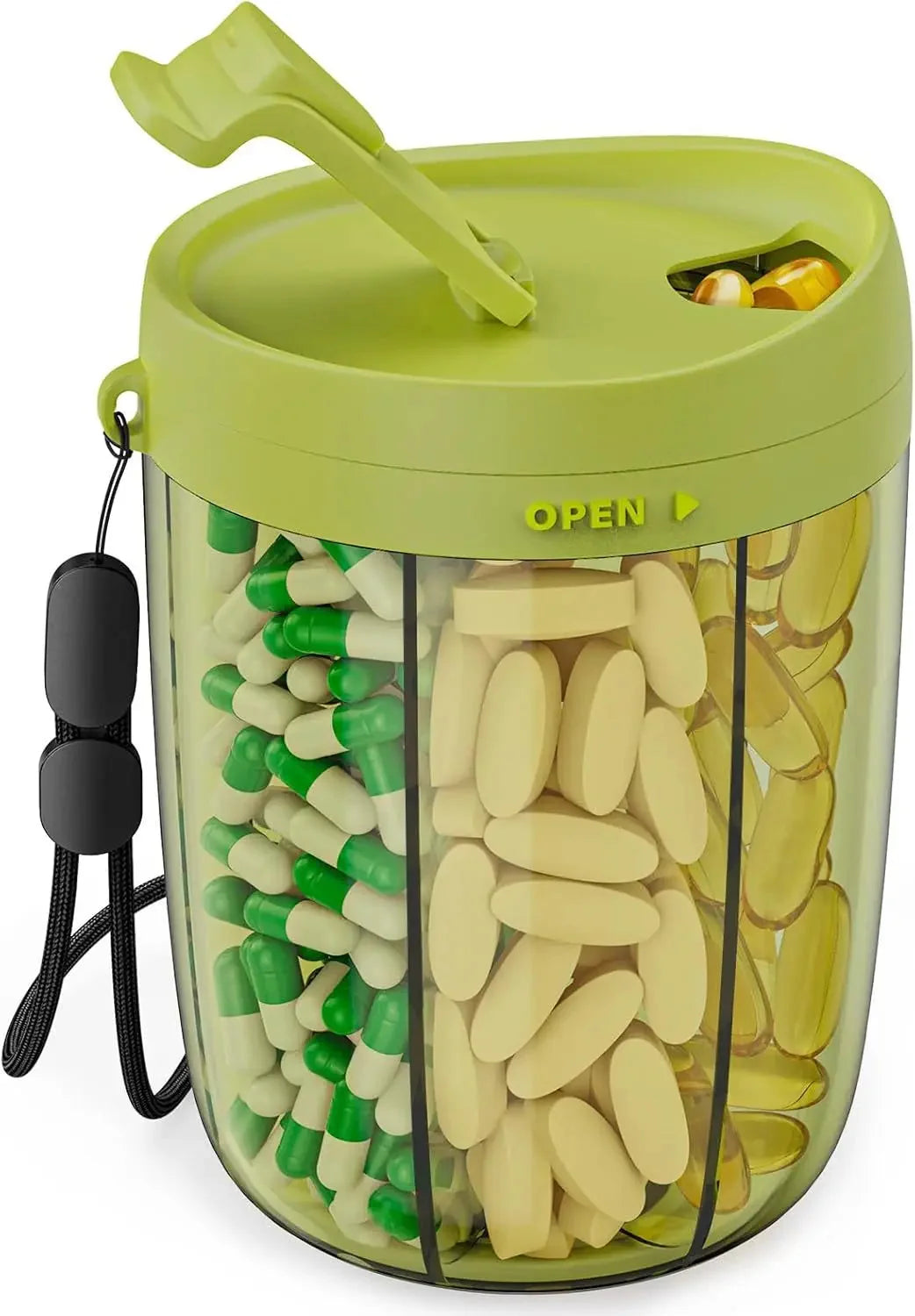 Tablet box with 6 compartments and transparent lid