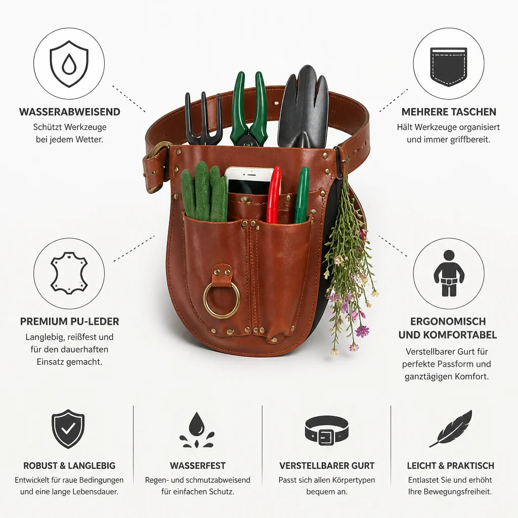 Water-Resistant PU Leather Garden Tool Bag with Multiple Pockets
