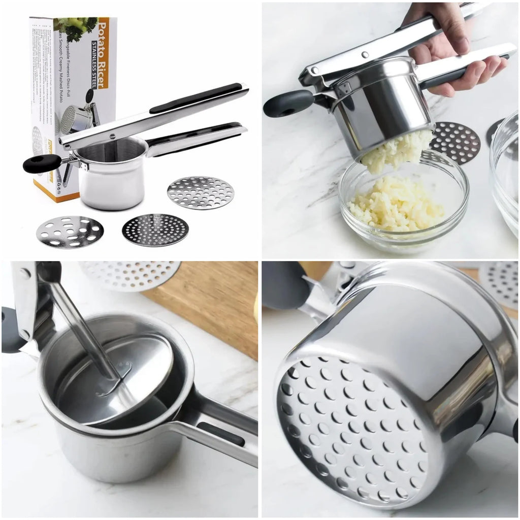 Potato Ricer Stainless Steel & 3 Discs (Dishwasher Safe)