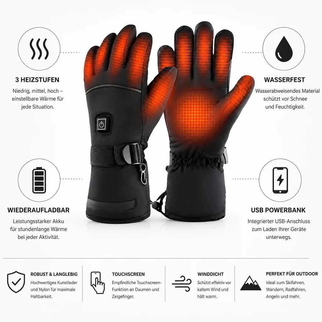 Rechargeable Heated Waterproof Gloves (3 Heat Settings & USB Power Bank)
