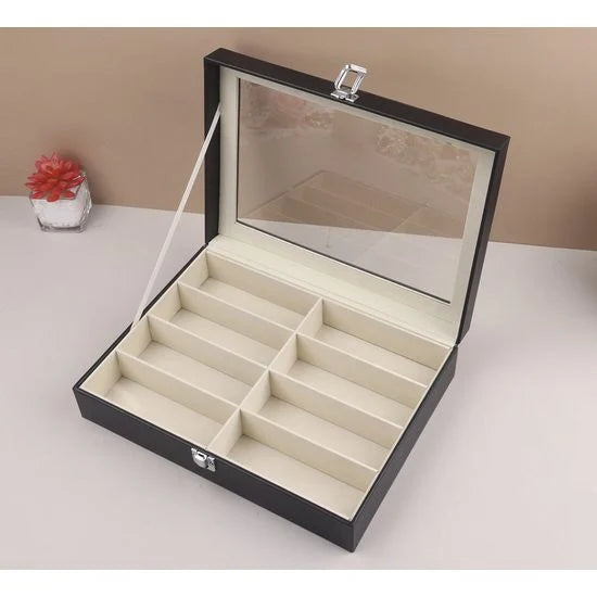 Glasses Organizer 8 Compartments with Glass Lid – Black