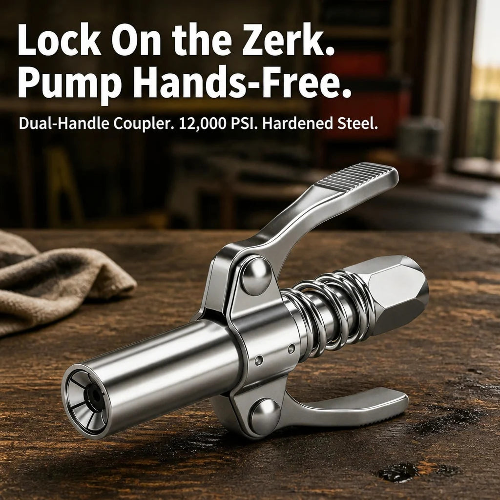 IronGrip Grease Nipple Coupler with Dual-Handle Locking