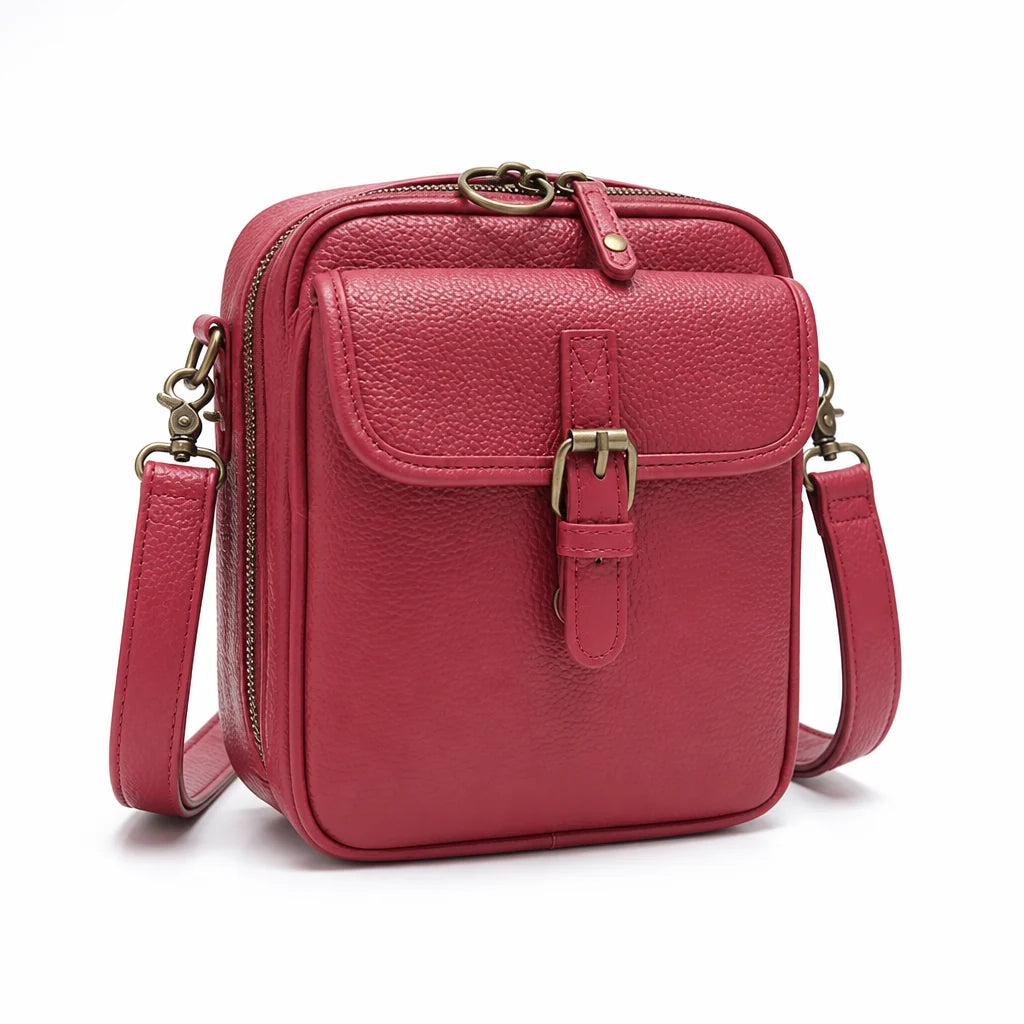 Compact Leather Crossbody Bag with Anti-Theft Protection