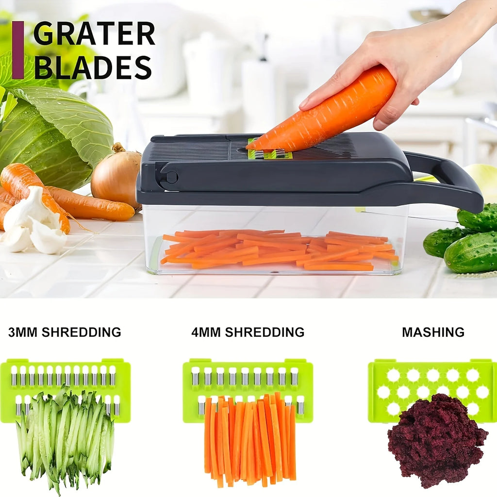 Multifunctional 16-in-1 Vegetable Cutter with Catch Container