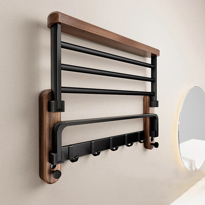 Bathroom Towel Holder Wooden No Drill Adhesive Mount